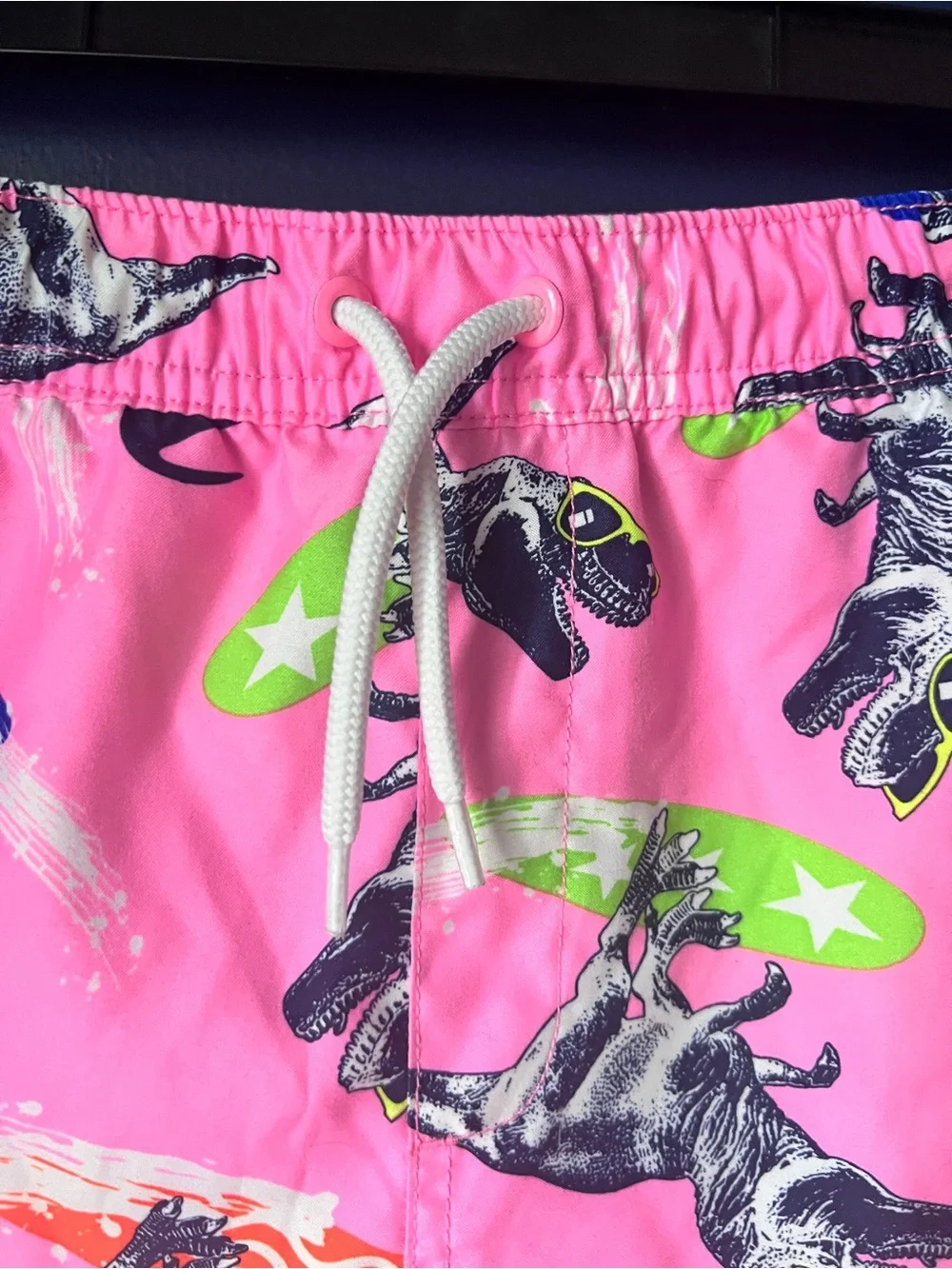 Lands’ End Boys XXL 18-20 Dinosaur Swim Trunks Pink Surf T Rex Board Shorts